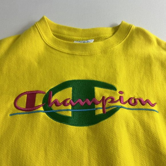 Vintage Champion Reverse Weave Pullover Yellow Sweatshirt Crew Neck Size Medium - Picture 3 of 11